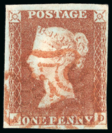 Stamp of Great Britain » 1840 1d Black and 1d Red plates 1a to 11 1841 1d Red-brown, black pl. 8, AD, with four close