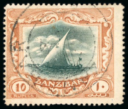 Stamp of Zanzibar » The Zanzibar Post Office (1895-1964) 1914-22 1c to 10R used set, with extra shades of the cents values, and the Rupees values all in pairs