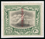 Stamp of Zanzibar » The Zanzibar Post Office (1895-1964) 1921-29 3c, 6c, 12c, 20c and 20R with "SPECIMEN" overprints and affixed to pieces from the De La Rue archives