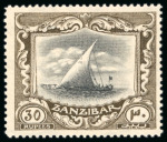 Stamp of Zanzibar » The Zanzibar Post Office (1895-1964) 1921-29 1c to 30R mint set of 22, with extras incl.