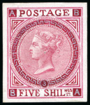 Stamp of Great Britain » 1855-1900 Surface Printed » 1867-83 High Values 1867 5/- Rose, BA, Pl.3, a beautifully executed stamp