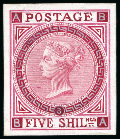 Stamp of Great Britain » 1855-1900 Surface Printed » 1867-83 High Values 1867 5/- Rose, BA, Pl.3, a beautifully executed stamp