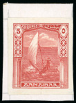 Stamp of Zanzibar » The Zanzibar Post Office (1895-1964) 1936 New Currency 20c and 5s imperf. die proofs in the issued colours, affixed to pieces from the De La Rue archive,