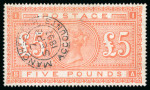 Stamp of Great Britain » 1855-1900 Surface Printed » 1867-83 High Values 1867-83 £5 orange, BA, neatly cancelled by "MANCHESTER