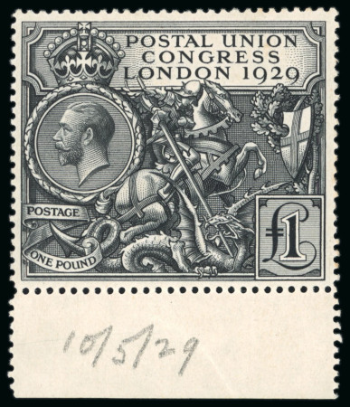 Stamp of Great Britain » King George V » 1924-36 Issues 1929 PUC £1 black, mint example from the foot of the