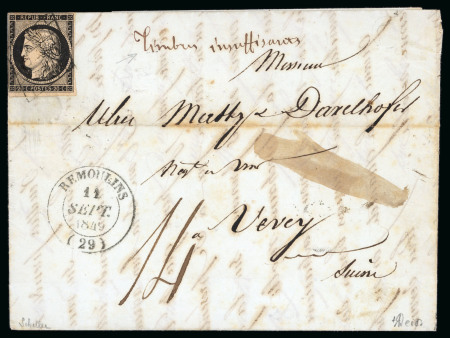 Stamp of France » Type Cérès de 1849-1850 1849, Lettre pour Vevey (Suisse), affranchissement