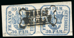 Stamp of Romania » United Principalities 1862-1864 1862, 30 pa. blue pair, large balanced margins all