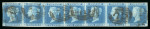 Stamp of Great Britain » King Edward VII » 1911-13 Somerset House Issues 1841 2d blue pl.3 OF-OL strip of seven, just touched