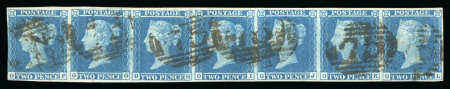 Stamp of Great Britain » King Edward VII » 1911-13 Somerset House Issues 1841 2d blue pl.3 OF-OL strip of seven, just touched