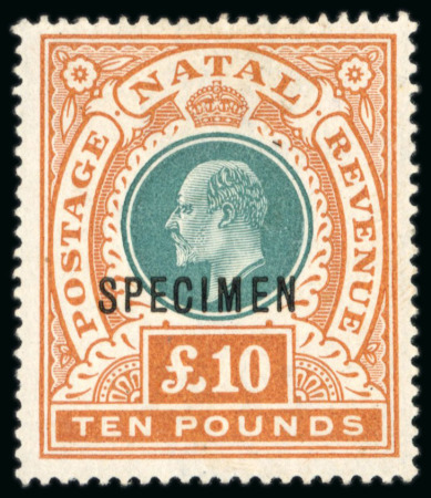 Stamp of South Africa » Natal 1902-09, Group incl. 1902 £10 green & orange "SPECIMEN"