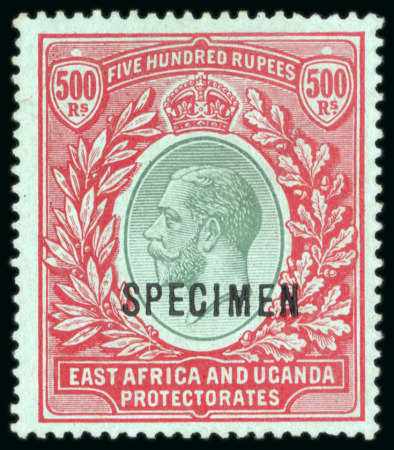 Stamp of Kenya, Uganda and Tanganyika » Kenya, Uganda and Tanganyika 1912-21 500r green and red on green with "SPECIMEN"