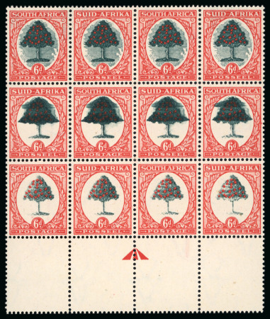 Stamp of South Africa » Union & Republic of South Africa 1947-54 the unique 6d arrow block of 12 from the foot