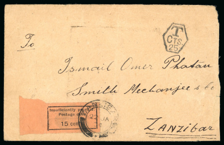 Stamp of Zanzibar » The Zanzibar Post Office (1895-1964) » Postage Dues 1934 (Jan 9) Incoming commercial cover from India, underpaid