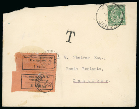 Stamp of Zanzibar » The Zanzibar Post Office (1895-1964) » Postage Dues 1930 (Nov 18) Incoming envelope from Kenya & Uganda 5c tied by Kampala cds, underpaid