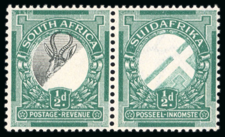 Stamp of South Africa » Union & Republic of South Africa 1926-27 1/2d Springbok mint pair with the right hand stamp with vignette omitted 