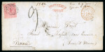 Stamp of Mauritius » Later Issues 1862 (Mar 6) wrapper to France with1860-63 4d rose tied by "B53" numeral, underpaid with "INSUFFICIENTLY / PREPAID" oval ds
