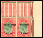 Stamp of South West Africa 1923-26 Setting VIa £1 green and red mint n.h. se-tenant pair from the upper right corner of the pane