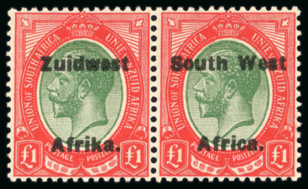 Stamp of South West Africa 1923-26 Setting VI £1 green and red se-tenant pair, mint n.h.