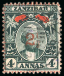 Stamp of Zanzibar » The Zanzibar Post Office (1895-1964) 1897 (Jan) 2 1/2d on 4a myrtle green used group incl. the three different surcharge types