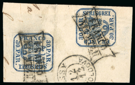 Stamp of Romania » United Principalities 1862-1864 1862-64 Fragment of letter franked with two 30par blues