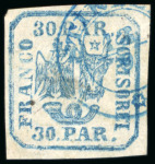 Stamp of Romania » United Principalities 1862-1864 1862 Two single 30par blues, four good to large margins,
