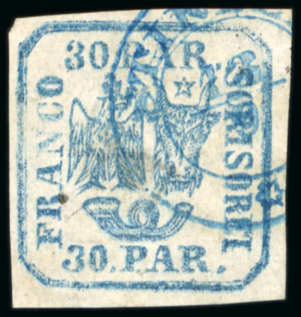 Stamp of Romania » United Principalities 1862-1864 1862 Two single 30par blues, four good to large margins,