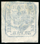 Stamp of Romania » United Principalities 1862-1864 1862 Two single 30par blues, four good to large margins,
