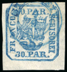Stamp of Romania » United Principalities 1862-1864 1862 Two single 30par blues, four good to large margins,
