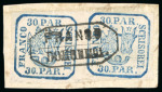 Stamp of Romania » United Principalities 1862-1864 1862 30par blue two horizontal pairs, four large margins,