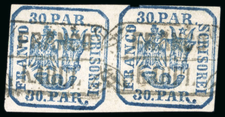 Stamp of Romania » United Principalities 1862-1864 1862 30par blue horizontal pairs, just touching top