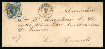 Stamp of Romania » United Principalities 1862-1864 1862 30par blue on wove paper, two single frankings