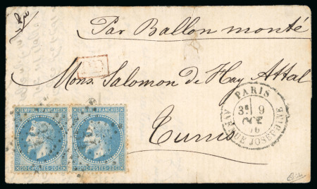 Stamp of France » Guerre de 1870-1871 TUNISIE - 1870, Lettre pour Tunis via le ballon Le