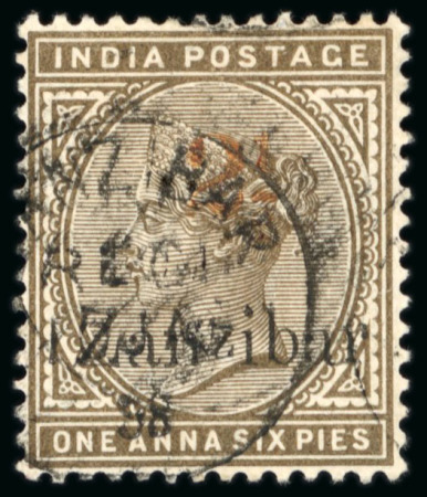Stamp of Zanzibar » The Zanzibar Post Office (1895-1964) 1895-96 2 1/2a type 3 on 1a6p sepia, crisp Zanzibar