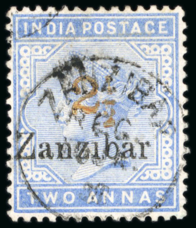 Stamp of Zanzibar » The Zanzibar Post Office (1895-1964) 1895-96 2 1/2a type 4 on 2a blue, Zanzibar cds