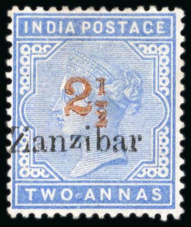 Stamp of Zanzibar » The Zanzibar Post Office (1895-1964) 1895-96 2 1/2a on 2a blue types 3, 4 and 5 mint