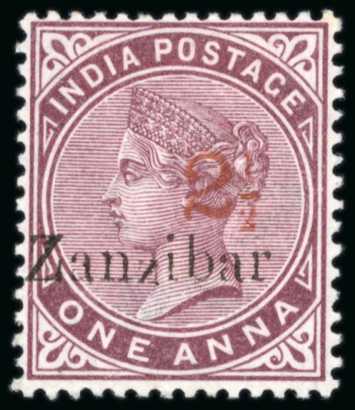 Stamp of Zanzibar » The Zanzibar Post Office (1895-1964) 1895-96 2 1/2a on 1a plum types 3, 4 and 5 mint, with