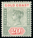 Stamp of Gold Coast 1894 20s green and red, mint, well centred, fresh vibrant