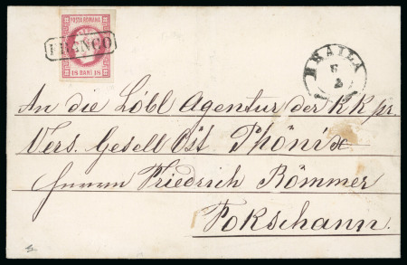 Stamp of Romania » 1868-70 Prince Carol I - New Currency 1868 Cover from Braila to Fokschann franked with 18b