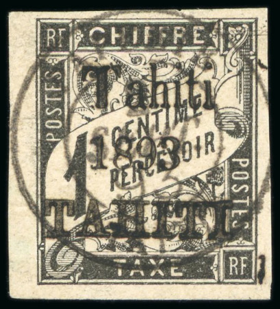 Stamp of Colonies françaises » Tahiti 1893, Taxe Duval 1 centimes noir surchargé "Tahiti