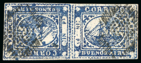 Stamp of Argentina 1859, Buenos Aires, 1p deep blue, horizontal tête-bêche pair, Sperati reproduction