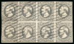 Stamp of Luxembourg 1852-59, 10c grey-black, horizontal block of eight used