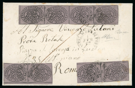 Stamp of Italian States » Papal States 1851, 1baj greyish violet, two pairs and strip of four on internal cover