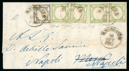Stamp of Italian States » Naples 1861, 1/2t light green-yellow, four well margined examples, and 1gr dark grey, on internal cover