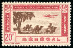 Stamp of Colonies françaises » Sénégal 1942, 20 francs carmin et brun, Y&T PA 28a **, variété