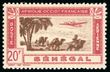 Stamp of Colonies françaises » Sénégal 1942, 20 francs carmin et brun, Y&T PA 28a **, variété