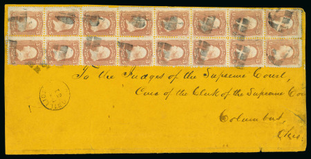 Stamp of United States 1861-62 5c rose, a spectacular vertical block of 16,