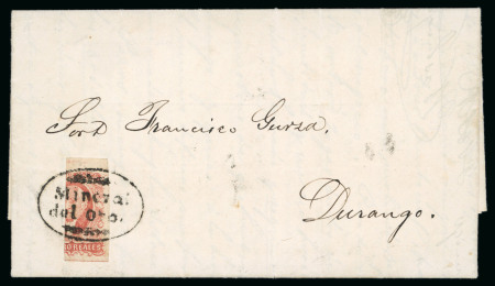 Stamp of Mexico 1856, 4r red, single used on cover from Zacatecas to