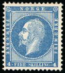 Stamp of Norway 1856-57, Oscar I, 2sk to 8sk set of four mint with