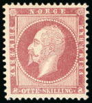 Stamp of Norway 1856-57, Oscar I, 2sk to 8sk set of four mint with