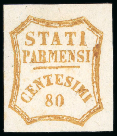 Stamp of Italian States » Parma 1859, 80c orange, unused without gum, outstanding margins